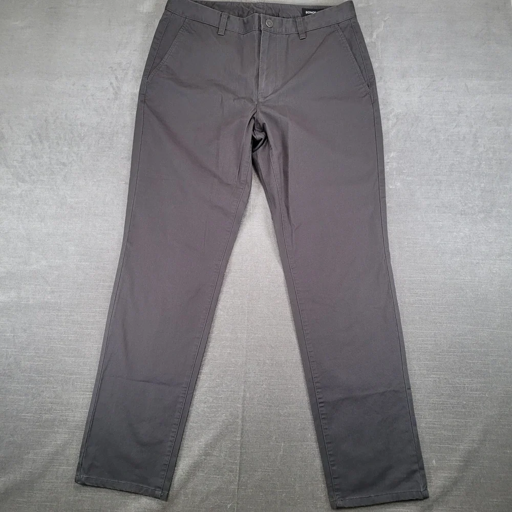 Bonobos Mens Slim Fit Chino Pants‎ Dark Grey 33x32 Stretch Cotton Trousers